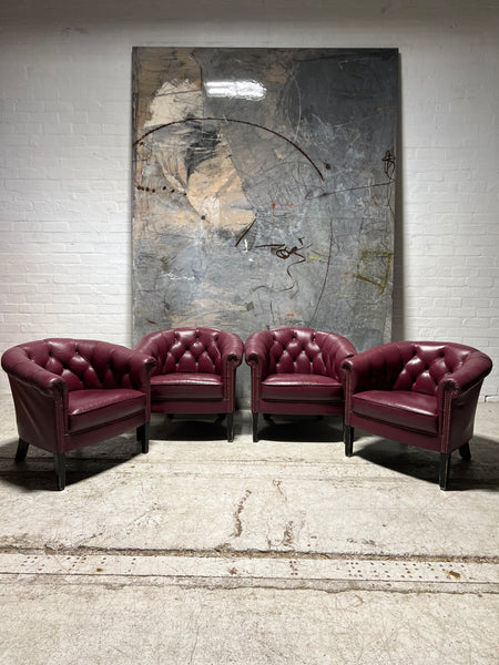 Wow!  Amazing Set of 4 Cigar Chairs in Aubergine Leathers