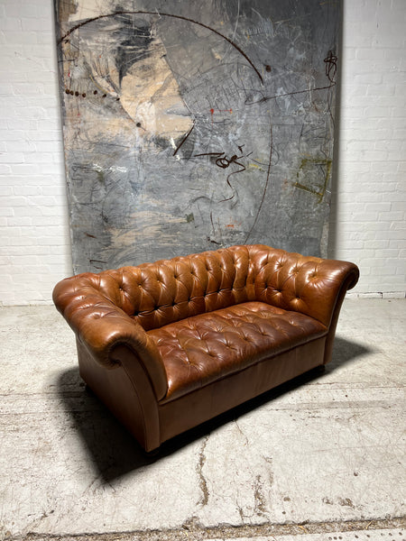 A Smart Rustic Tan 2 Seat Chesterfield Sofa