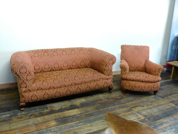WONDERFUL 19TH CENTURY FULLY COIL SPRUNG SOFA AND CHAIR