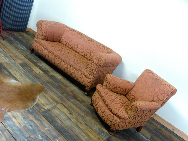 WONDERFUL 19TH CENTURY FULLY COIL SPRUNG SOFA AND CHAIR