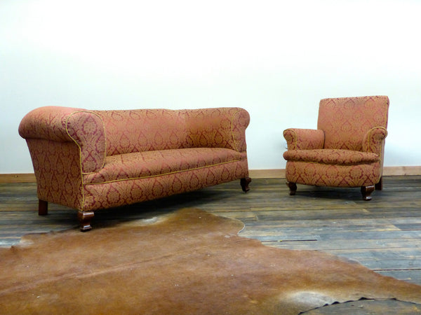 WONDERFUL 19TH CENTURY FULLY COIL SPRUNG SOFA AND CHAIR