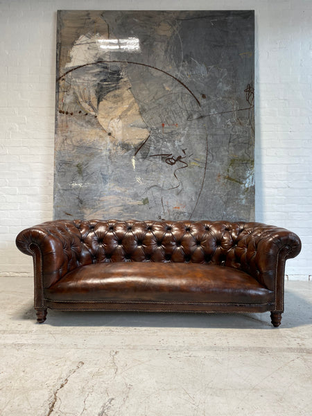 Fully Restored 19thC Chesterfield in Hand Dyed Walnut Leathers