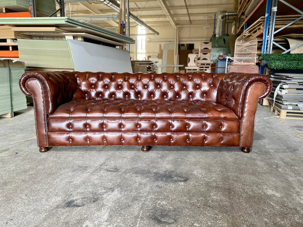 A Perfectly Restored Drop Arm MidC Chesterfield in Hand Dyed Warm Browns