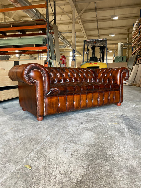 An Excellent 2.5 seat Vintage Chesterfield Sofa in original Hand Dyed Leathers