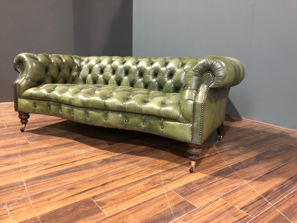 A Fine Pair of our Maria Chesterfield Sofas in Hand Dyed Grass Green