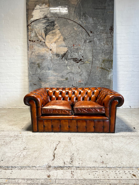 A Beautiful MidC 2 Seat Chesterfield Sofa in Hand Dyed Tans