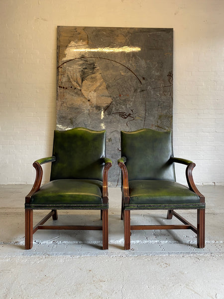 A Beautiful Pair of Library Chairs in Deep Green Leathers