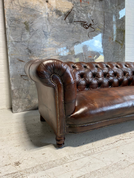 Fully Restored 19thC Chesterfield in Hand Dyed Walnut Leathers