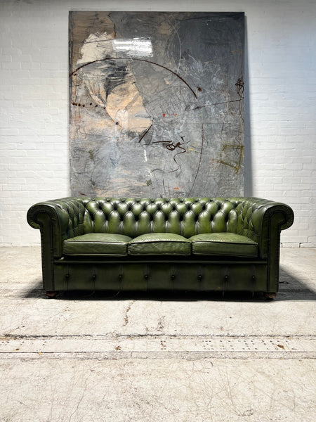 Very Smart Green Leather Chesterfield Sofa by Millbrook