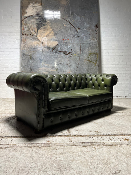 A Super Large 2 Seat Leather Chesterfield Sofa in Forest Green