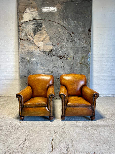 A Stunning Matching Pair of Hand Dyed Art Deco Club Chairs