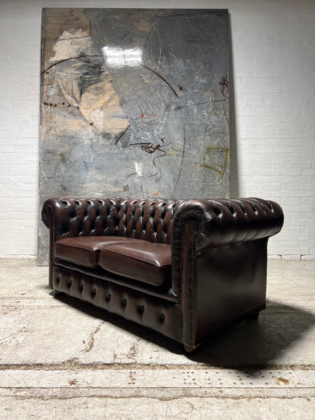 (1 of 3) Matching Little Leather Chesterfield 2 Seat Sofa in Darker Browns