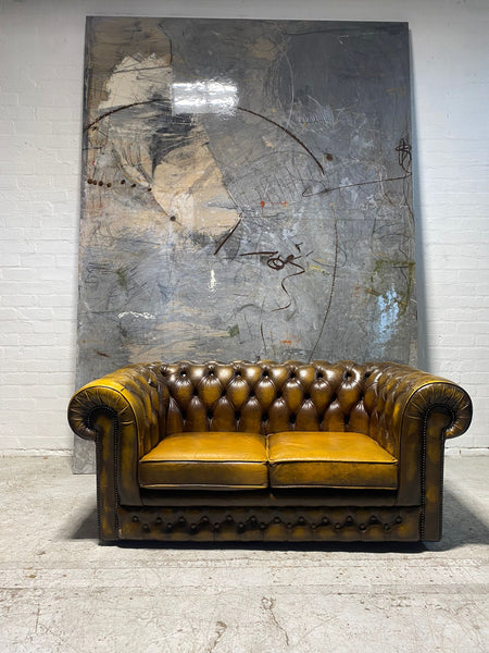A Super Little 2 Seater Leather Chesterfield Sofa in Golden Tans