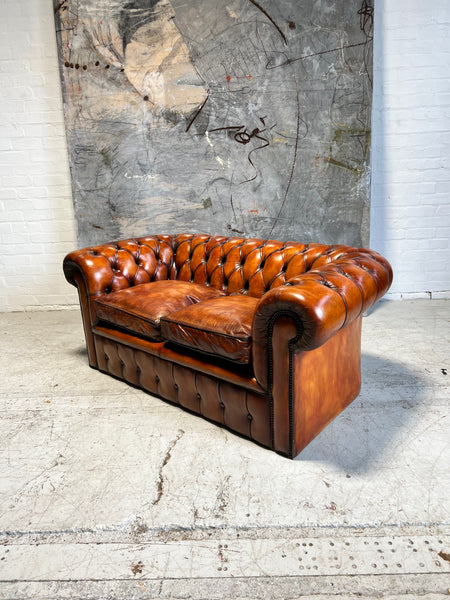 A Beautiful MidC 2 Seat Chesterfield Sofa in Hand Dyed Tans