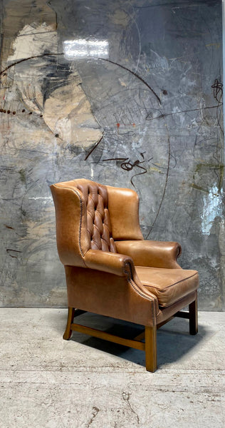 A Really Nice Gentleman’s Chesterfield Wing Back Chair in Tan Leather