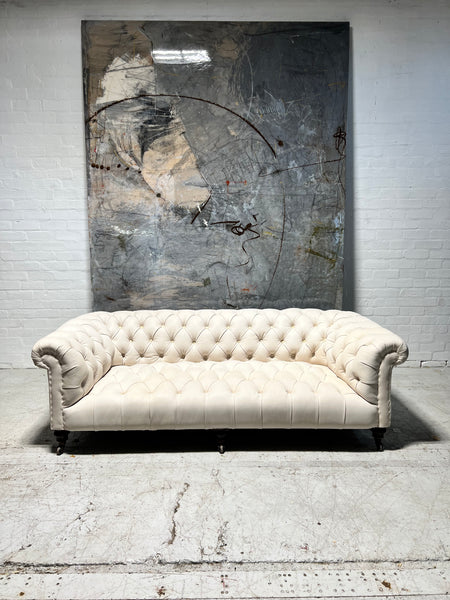A Very Good 4 Seat Antique Victorian 19thC Chesterfield Sofa - Fully a restored in Hand Dyed Deep Ocean Navy Blue Leather