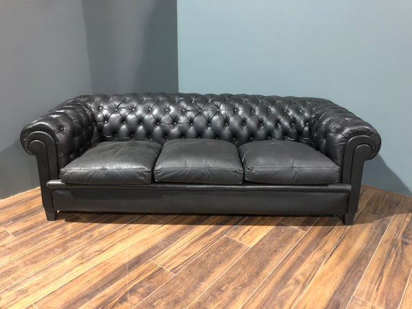 Early 20thC Black Leather Sofa