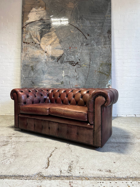 MidC Hand Dyed Leather 2 Seat Chesterfield Sofa & Club Chair