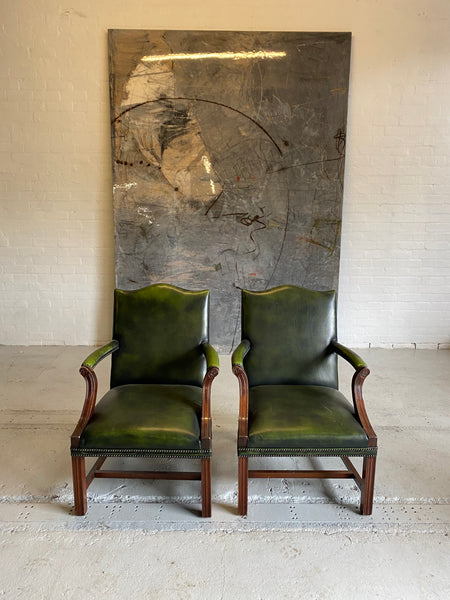 A Beautiful Pair of Library Chairs in Deep Green Leathers