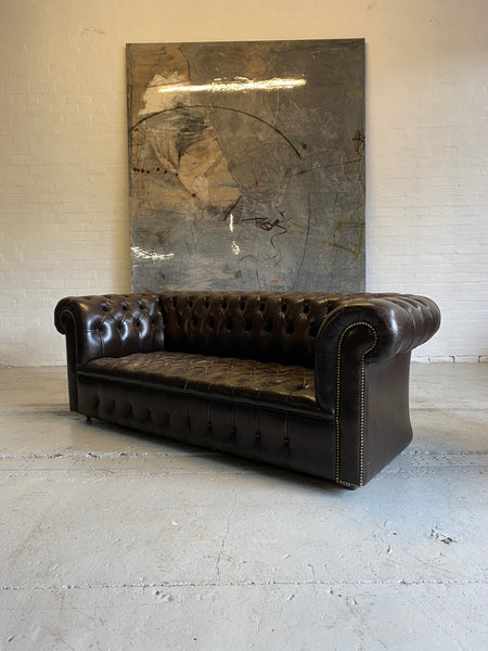 Amazing Chocolate Brown 3 seat Chesterfield with Buttoned seat