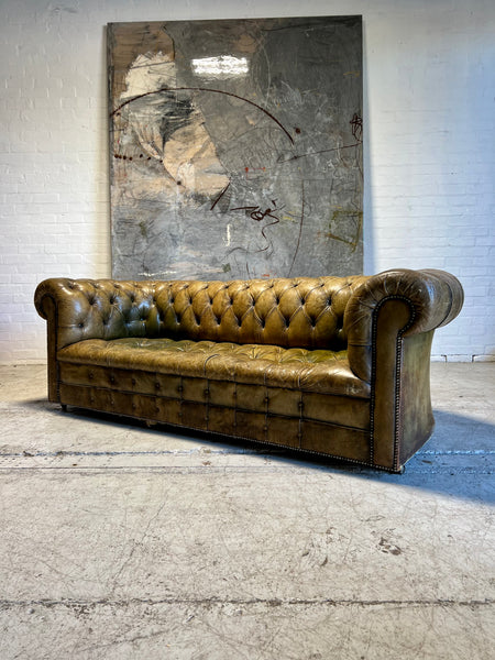 An Excellent MidC Vintage Leather Chesterfield Sofa in Original Hand Dyed Leathers