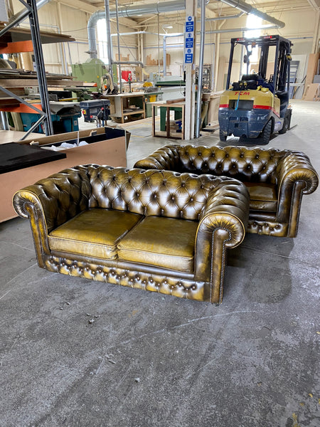A Very Cool Pair of 2 seat Chesterfield Sofas in Autumn Tans