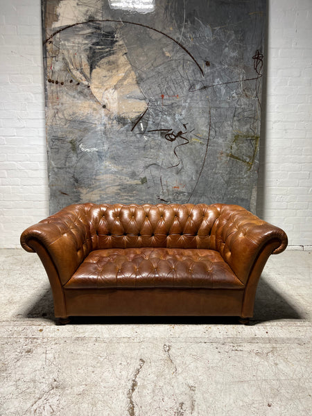 A Smart Rustic Tan 2 Seat Chesterfield Sofa