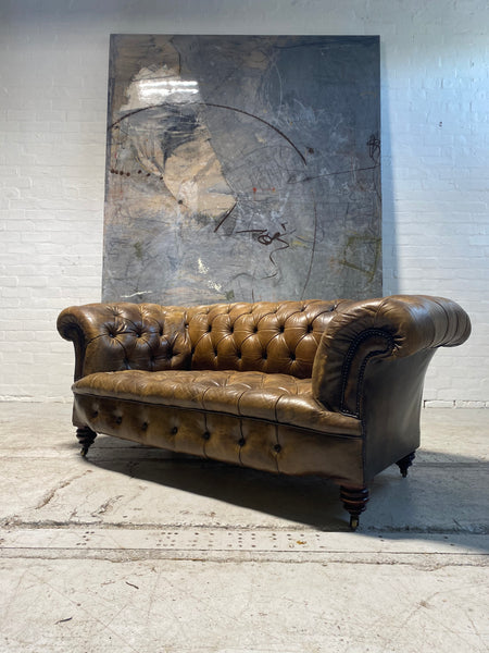 A Very Special and Rare Howard & Sons 19thC Chesterfield Sofa in Original Leathers