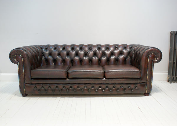 A Super Deep Wine Leather Second Hand Sofa