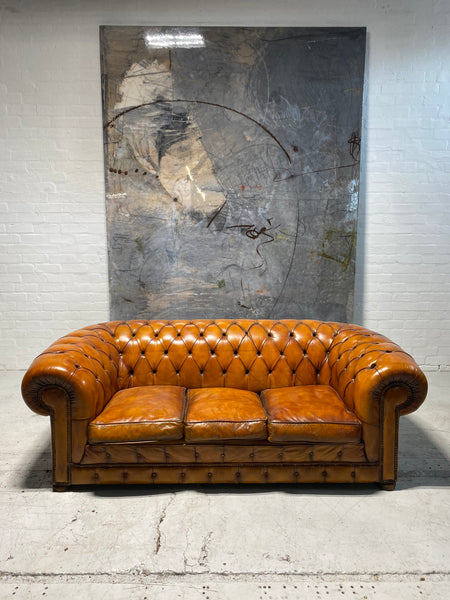 A Sumptuous Chesterfield in Hand Dyes Honey Tan Leathers