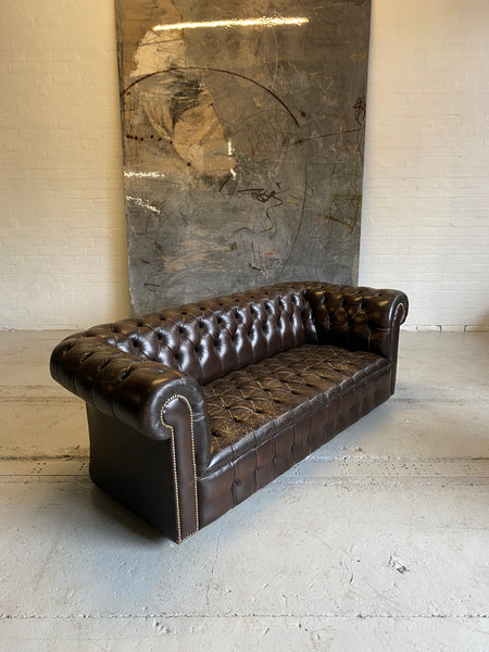 Amazing Chocolate Brown 3 seat Chesterfield with Buttoned seat