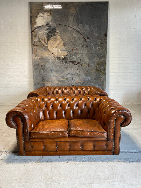 For our Cat Loving Clients A Strong Matching Pair of Good Vintage Leather Chesterfield Sofas
