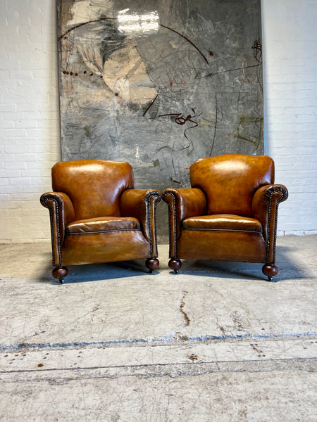 A Stunning Matching Pair of Hand Dyed Art Deco Club Chairs