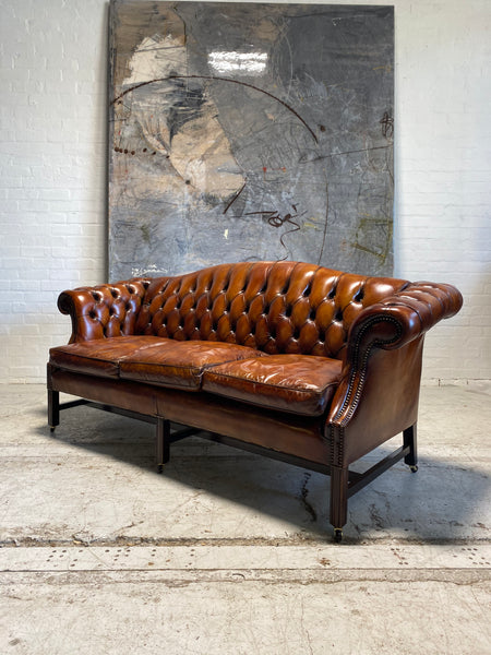 A Stunning MidC Chippendale Camel Back Hand Dyed Leather Sofa