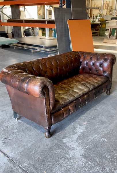 Antique 19thC Chesterfield Sofa in Original Leather