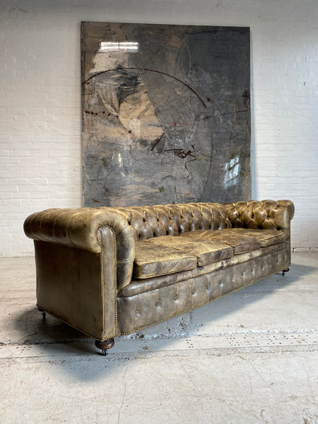 Huge Exceptional MidC Chesterfield Sofa in Walnut Husk Hand Dyed Leathers