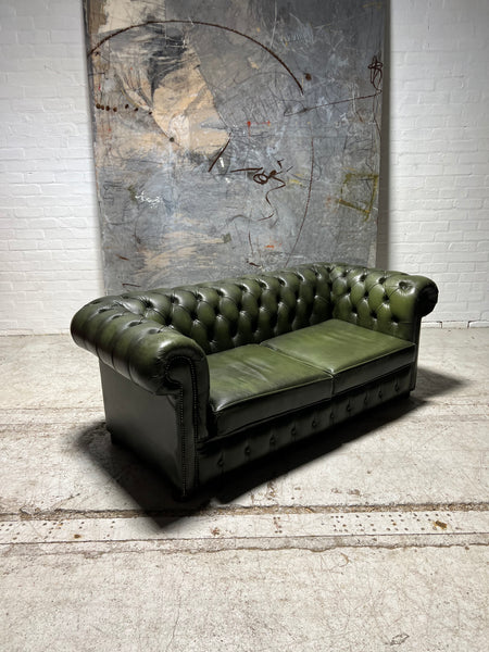 A Super Large 2 Seat Leather Chesterfield Sofa in Forest Green