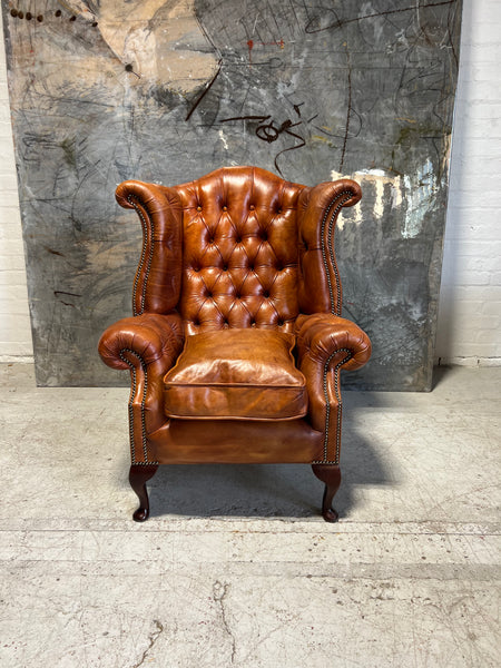 Beautifully Restored Gentleman’s Hand Dyed Leather Chesterfield Wing Back Chair
