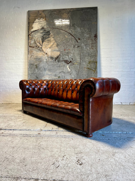 Exceptional MidC Vintage Leather Chesterfield Sofa in Hand Dyed Horse Chestnut