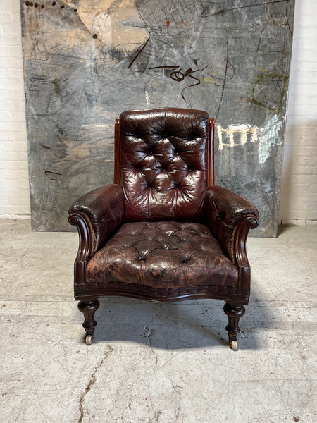 A Beautiful Early Hamptons & Sons of Pall Mall Armchair in Original Goat Skin Leather