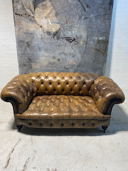 A Very Special and Rare Howard & Sons 19thC Chesterfield Sofa in Original Leathers