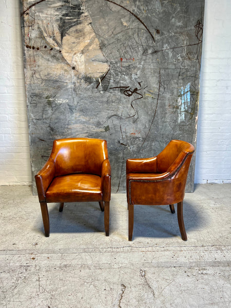 A Very Smart Matching Pair of Library Armchairs in Hand Dyed Leathers