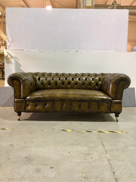 Double Drop Arm Antique Leather Sofa Circa 1900