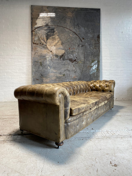 Huge Exceptional MidC Chesterfield Sofa in Walnut Husk Hand Dyed Leathers