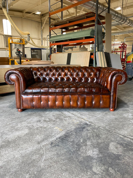 An Excellent 2.5 seat Vintage Chesterfield Sofa in original Hand Dyed Leathers