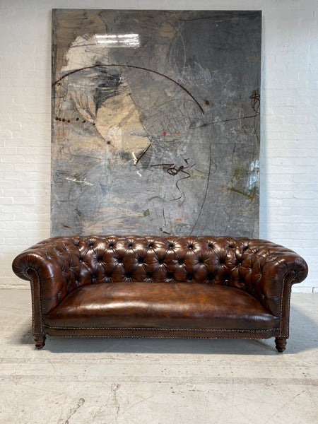 Fully Restored 19thC Chesterfield in Hand Dyed Walnut Leathers
