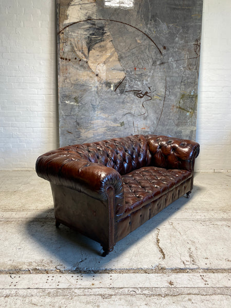 Antique Leather Chesterfield Sofa - Very Smart 19thC