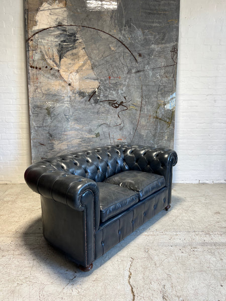 One of An Incredible Pair of MidC Hand Dyed Leather Chesterfield Sofas