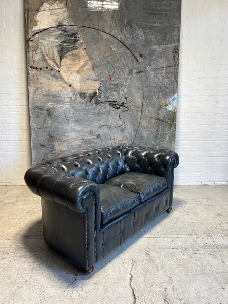 One of An Incredible Pair of MidC Hand Dyed Leather Chesterfield Sofas
