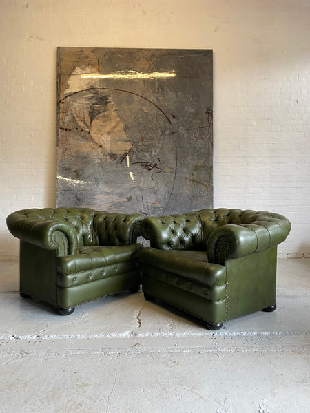 Military Green Chesterfield Club Chairs